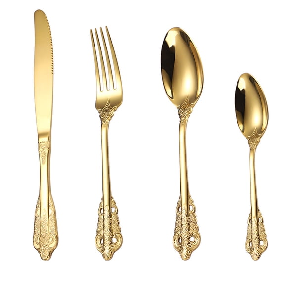 Vosarea Golden Stainless Steel Vintage Flatware Set for Home with Smooth Polish