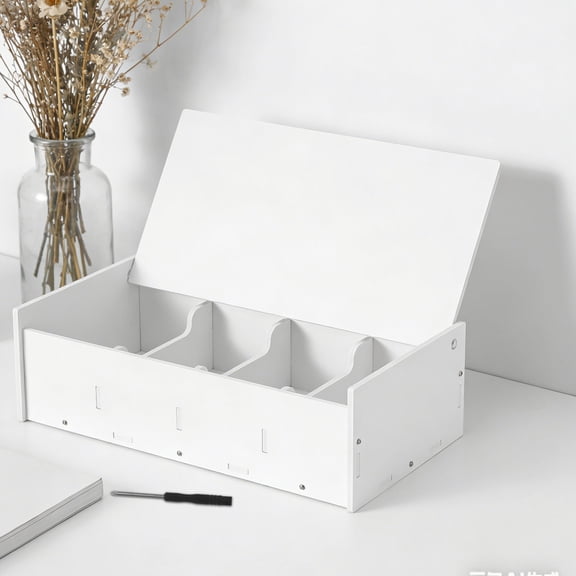 Vosarea White Money Storage Box for Home Bills and Receipts with 4 Slots and Flip Cover