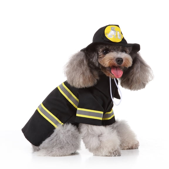 Vosarea 1Set Pet Dog Clothes Black Firefighter Uniform Style Comfortable Performance Costume