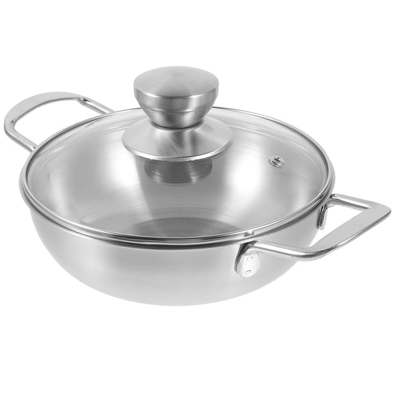 Vosarea 1Set Plated Silver Stainless Steel Kitchen Hot Pot with Lid Double Handle for Cooking and Serving