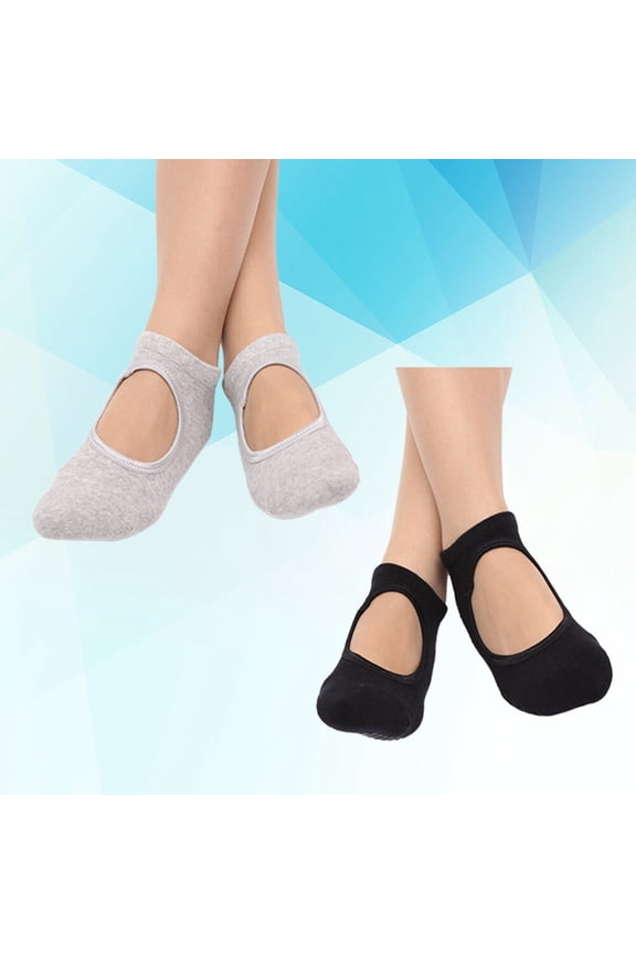2Pairs Invisible Breathable Cotton Socks for Ballet and Yoga with Ankle Tie and Non Slip Feature
