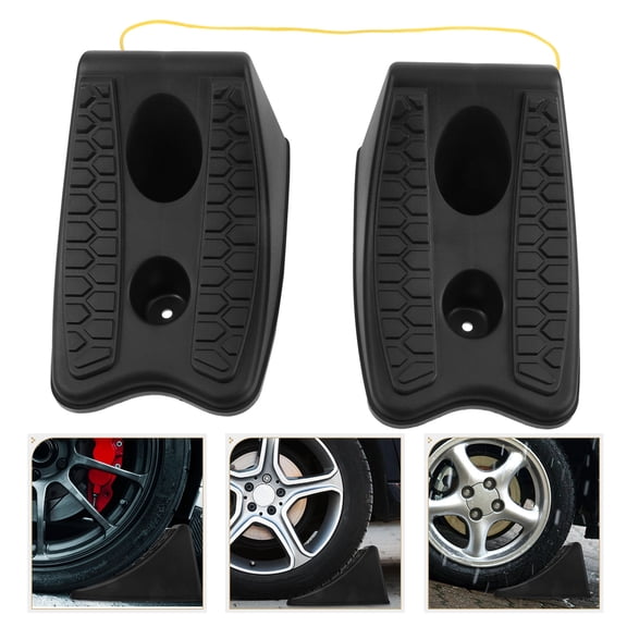 Vosarea 2Pcs Auto Wheel Chock Wedges Black Compact Portable Vehicle and Trailer Safety Blocks