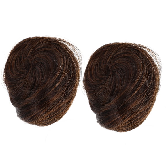 Vosarea 2Pcs Fake Hair Bun Clip On High Temperature Fiber Light Brown Volume Enhancement for Women 3.1*2.8in