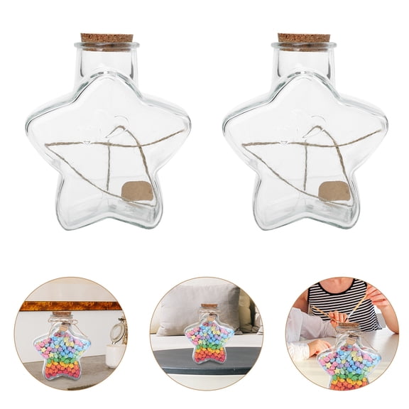 Vosarea 2Pcs Five-Pointed Star Transparent Glass Drift Bottles with Corks for Storing Petals Acrylic Rocks and Sand
