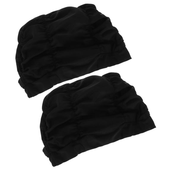 Vosarea 2Pcs Nylon Swim Cap Black Ear Protector Comfortable Fit for Swimming Pool Season