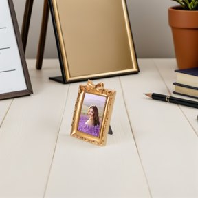 Vosarea 2Pcs Retro Resin Photo Frames with Golden Bow Decorative Frame for Timeless European Decor