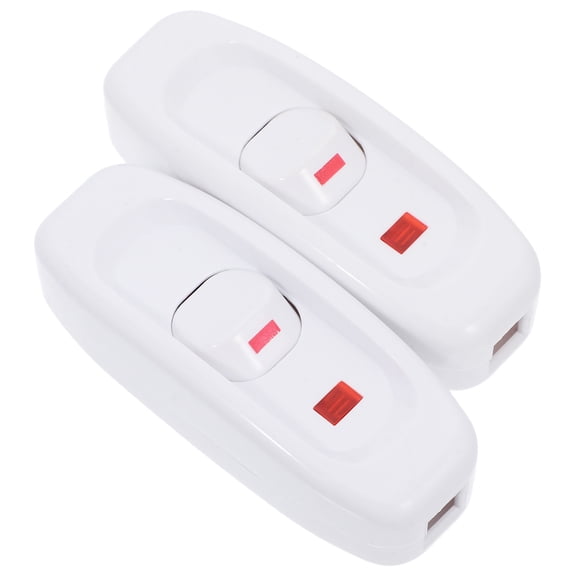 Vosarea 2Pcs White Push Button Inline Switches with Indicator Light for Home Lamp Cord and Appliance Control