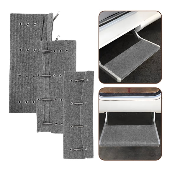 Vosarea 3Pcs Adjustable Grey Rv Step Mats Non Slip Wide Camper Stair Covers Easy Installation