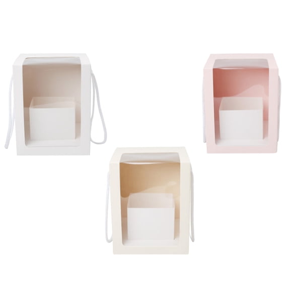 Vosarea 3Pcs Durable White Flower Storage Boxes with Clear Window and Portable Handle