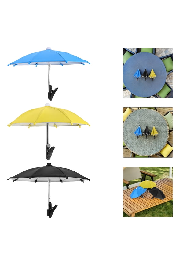 3-Pack Lightweight Phone Umbrella Clip- Sunshade and Rain Shield for Outdoor Use, Assorted Colors