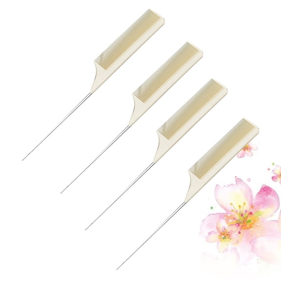 Vosarea 4Pcs Professional Beige Hairdressing Comb Steel Needle Tail Comb Anti Static