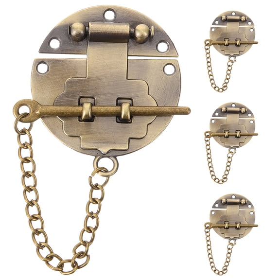 Vosarea 4Pcs Vintage Decorative Hasp Latch with Chain Light Brown Metal Buckle Lock for Jewelry Boxes and Wooden Cases