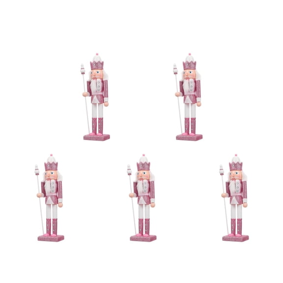 Vosarea-5 Pcs Christmas Nutcracker Ornaments Pink Wooden Nutcracker Hanging Decorations 5 In Soldier Nutcracker Figures Christmas