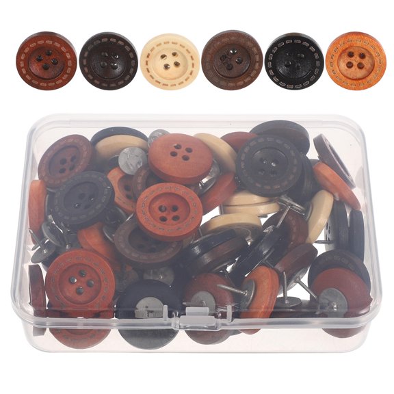 Vosarea 50Pcs Wooden Push Pins Multi Color Vintage Button Decorative Tacks for Photo Wall Cork Bulletin Board Home Use