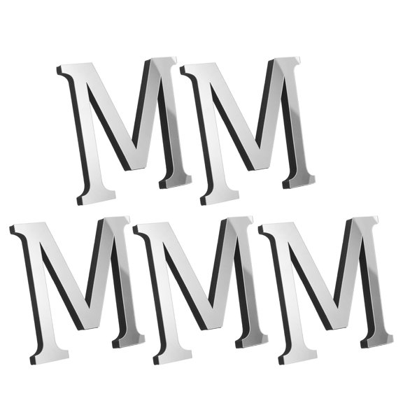 Vosarea 5Pcs 3D Acrylic Letter M Adhesive Mirror Wall Stickers Removable Plated Silver Wall Sign Decor