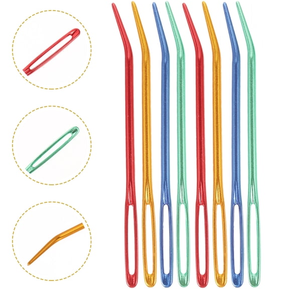 Vosarea 8Pcs Portable Multi-Function Yarn Needles with Curved Tips Assorted Colors for Sewing Use