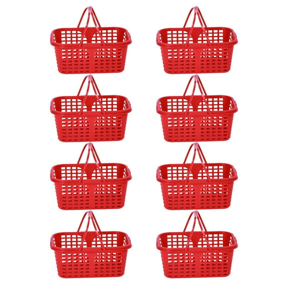 Vosarea 8Pcs Red Plastic Household Fruit Baskets with Double Handles Large Capacity Storage