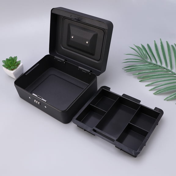 Vosarea Cash Box with Lock Cashier Box Heavy Duty Black 1Pack