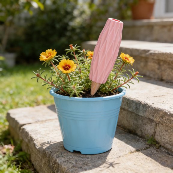 Vosarea Compact Automatic Watering Device for Plants Pink Terracotta Spike with Wave Style Design