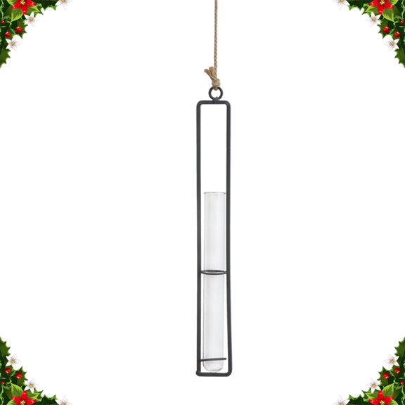 Vosarea Decorative Hanging Iron Flower Planter with Clear Glass Vase for Office Garden and Home