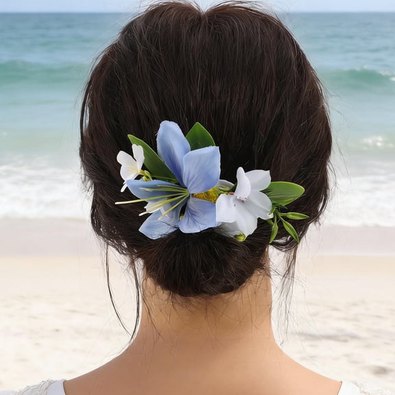 Vosarea Elegant Blue Floral Hair Comb Metal and Cloth Beach Wedding Decoration
