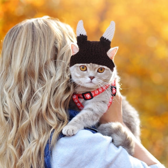 Vosarea Fashionable Viking Horn Cat Costume Hat Plush Material Pet Hat for Decor and Events