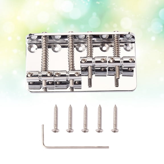 Vosarea Guitar Bridge Plated Silver Metal for 4 String Bass with Height Adjustment Feature