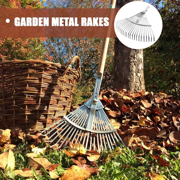 Vosarea Stainless Steel Garden Rake, Plated Silver, Adjustable and Expandable, Heavy Duty