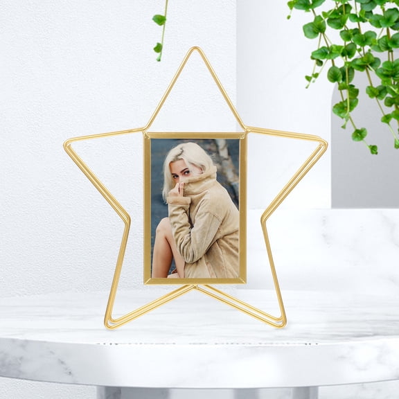 Vosarea Household Metal Photo Frame in Plated Gold with Rotating Stand for Photo Display