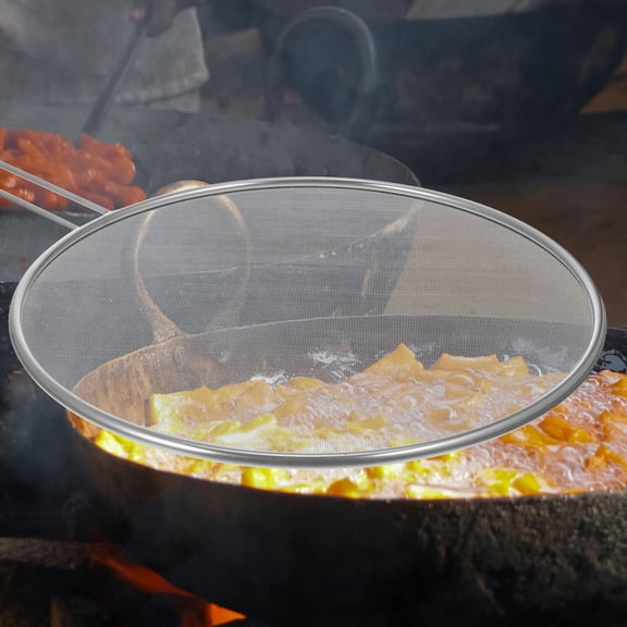 Vosarea Mesh Pot Cover Plated Silver Oil Splatter Guard with Anti Scalding Feature for Kitchen Use