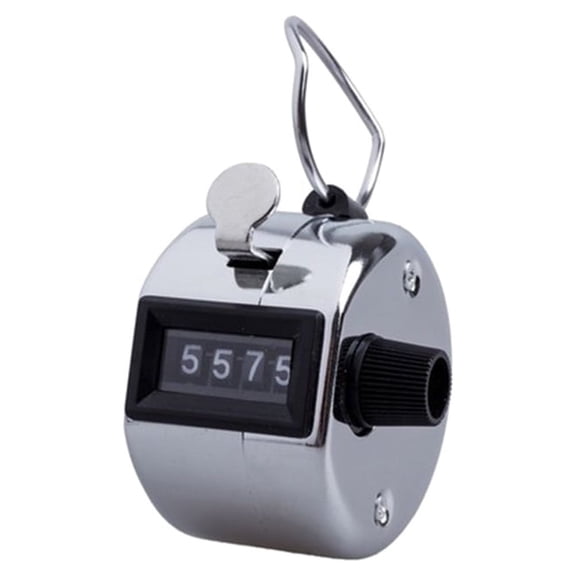 Vosarea Metal 4 Digit Hand Held Tally Counter Plated Silver Manual Counting Recorder for Sport and Equipment