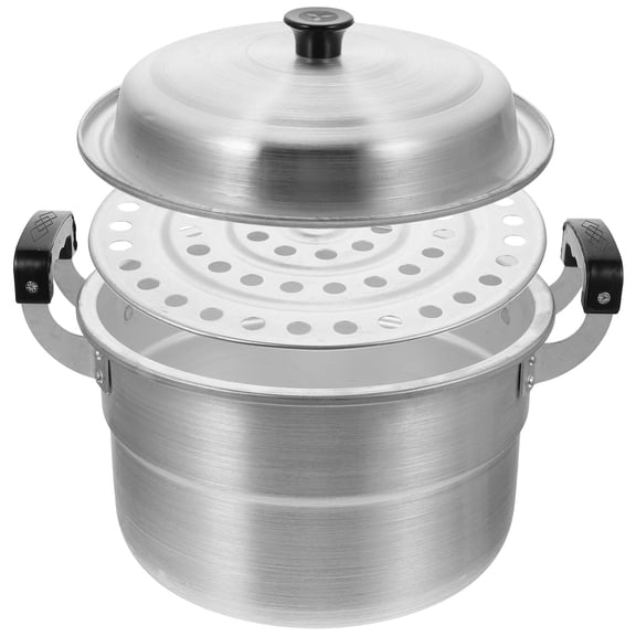 Vosarea Multi Functional Aluminum Steamer Pot Plated Silver Stock Pot for Kitchen Cooking