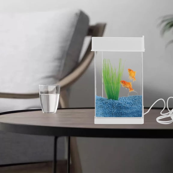 Vosarea Plastic Fish Tank with Light Small Clear Aquarium for Desktop Decoration White Design