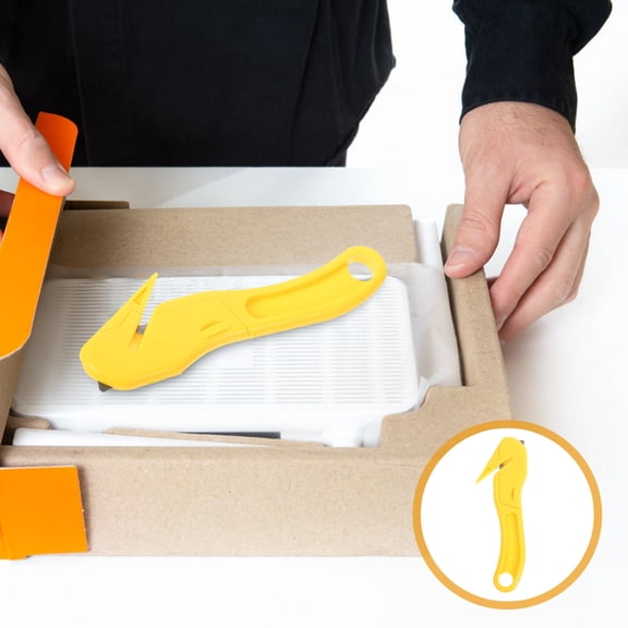 Vosarea Yellow Plastic Safety Box Opener with Keychain for Office and Packaging Use