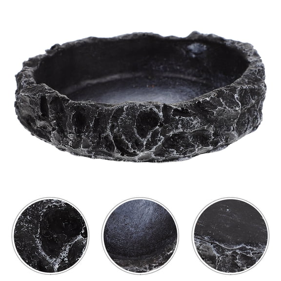 Vosarea Premium Black Resin Reptile Dish Safe for Lizards and Horned Frogs with Anti Spill Design