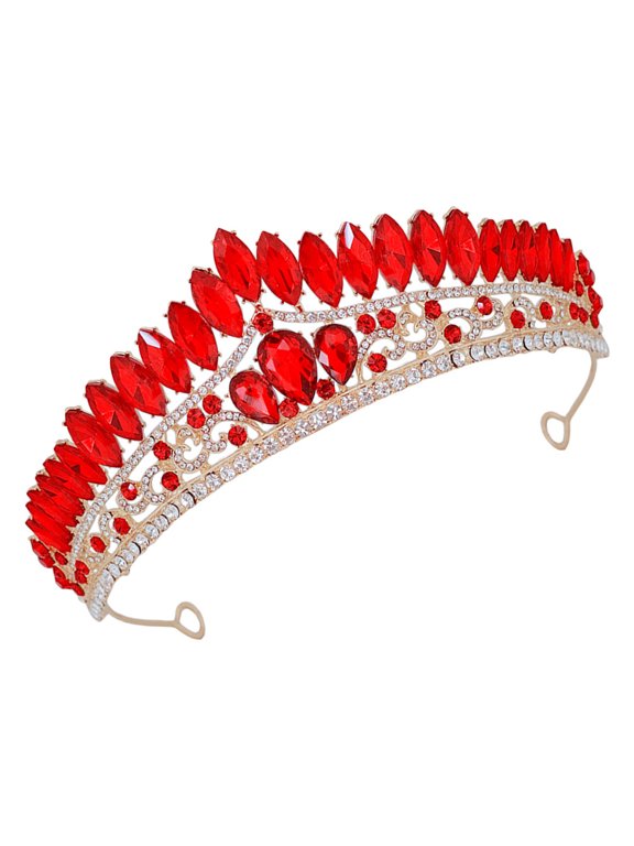 Red Rhinestone Bridal Tiara Crown Headpiece for Wedding Elegance