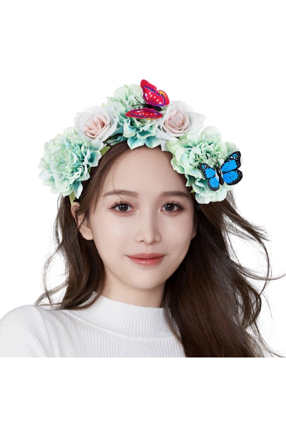 Simulated Flower Butterfly Headband Lightweight Cloth Material for Party and Cosplay