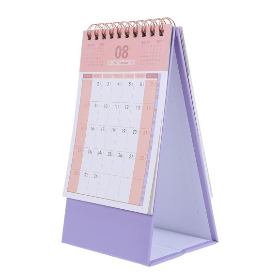 Vosarea Small Standing Desk Calendar Purple 2027 Compact Design with Spiral Binding