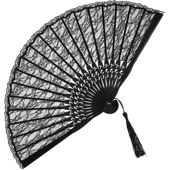 Vosarea Spanish Victorian Hand Fan Black Lace Folding Fan for Women Wedding Party 15.7 Inch
