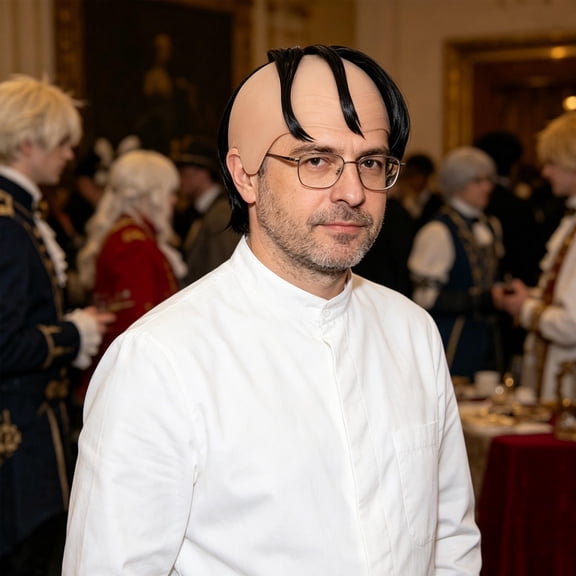 Vosarea Synthetic Fiber Bald Cap with Sparse Hair Strands for Theatrical and Role-Playing Events