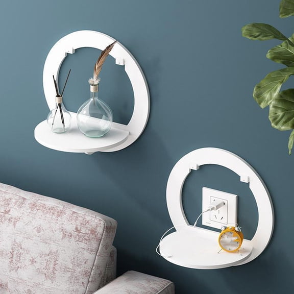 Vosarea White Round Floating Shelf Wall Holder for Home Storage and Decorative Display