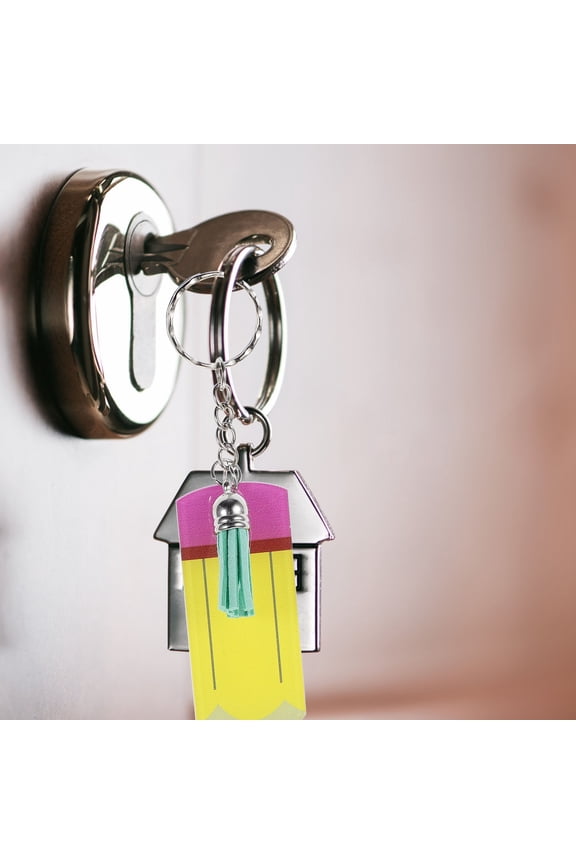 Yellow Acrylic Pencil Keychain with Tassels Unique Design Decorative Key Ring for Key Use