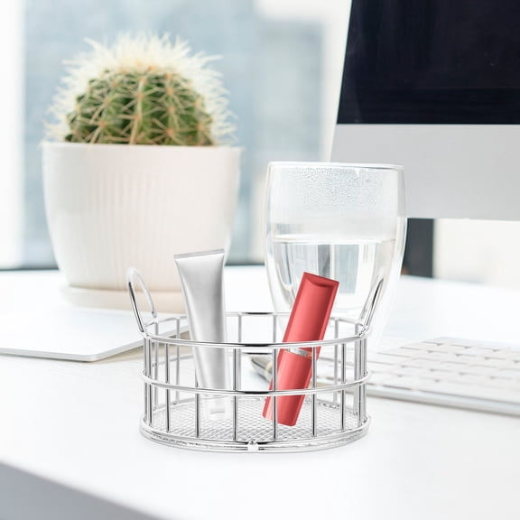 Vosarea desktop storage baskets Storage Basket Iron Silver 1Set for Home Use Office Use