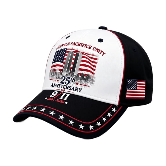 Voska 9/11 25th Anniversary Hat Never Forget 2001-2026 Memorial Caps | American Flag Twin Towers Courage Sacrifice Unity Patriotic H One Size
