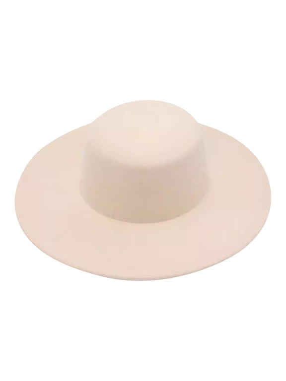 Autumn Winter Flat Top Felt Hat Wide Brim Jazz Style Fedora for Women and Men Structured Crown Wool Look Dress Hat Beige One Size