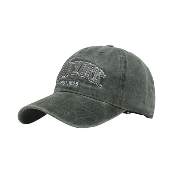 Voska Baseball Hat New-York Distressed-Adjustable-Strapback - Washed Twill Hat Unisex Army Green One Size