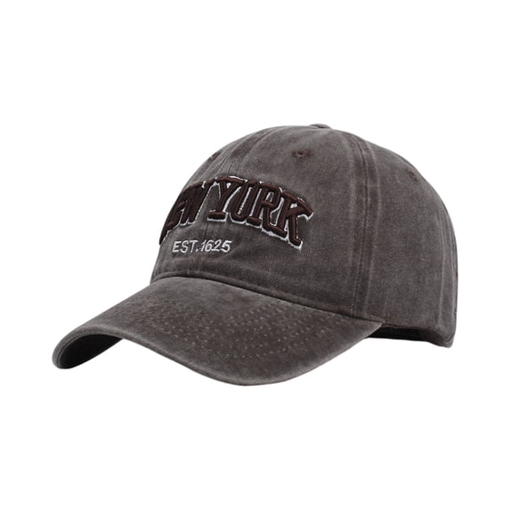 Voska Baseball Hat New-York Distressed-Adjustable-Strapback - Washed Twill Hat Unisex Brown One Size