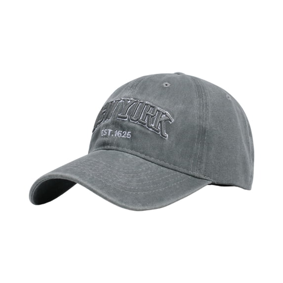 Voska Baseball Hat New-York Distressed-Adjustable-Strapback - Washed Twill Hat Unisex Gray One Size