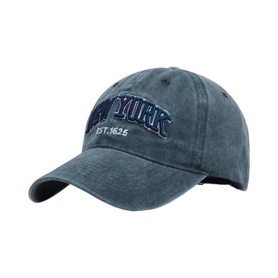 Voska Baseball Hat New-York Distressed-Adjustable-Strapback - Washed Twill Hat Unisex Navy One Size
