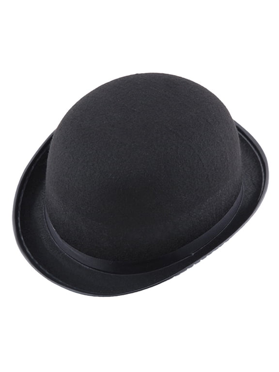 Black Bowler Derby Hat Short Rolled Brim Fedora Hat for Men and Women Black